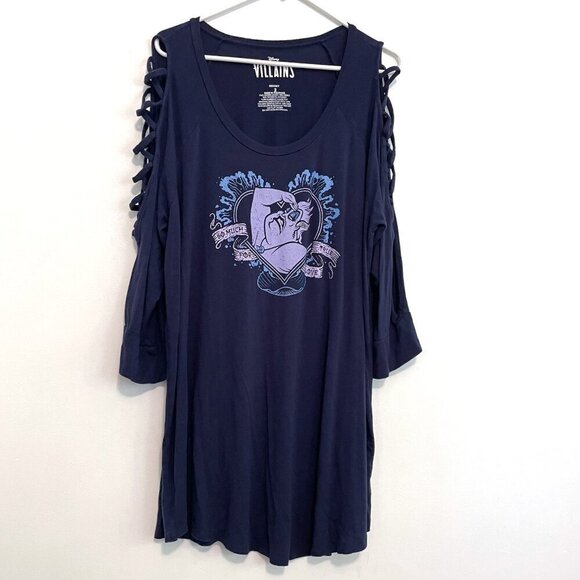 TORRID 2 Plus Size Disney the Little Mermaid Ursula Navy Lattice Sleeve Top 2X - Picture 2 of 16
